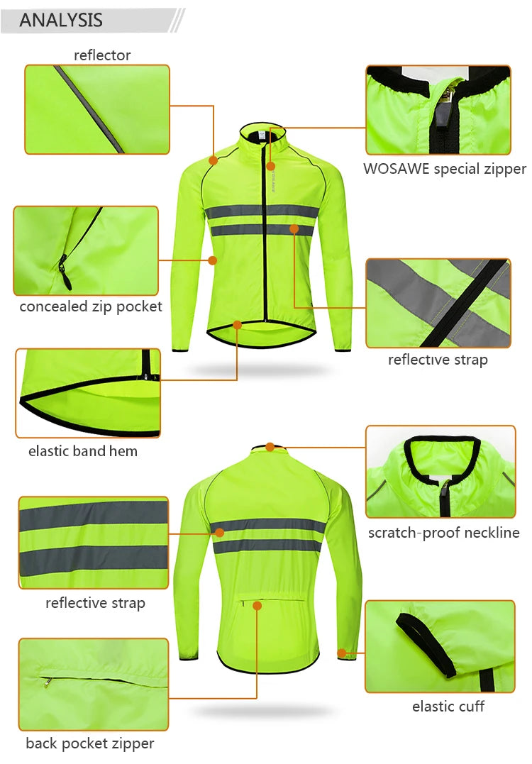 WOSAWE Men's Cycling Long Sleeve Water Resistant Windbreaker Coat