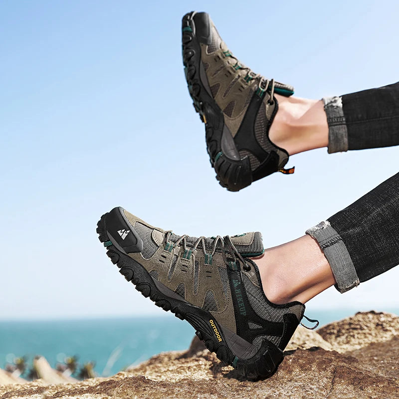 HIKEUP Suede Leather Men's Hiking Trekking Shoes
