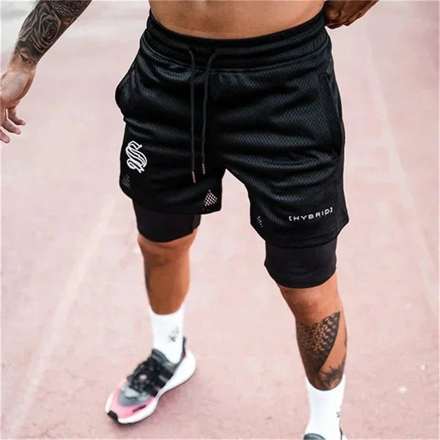 Men Double deck 2 in 1 Jogging Running Workout Shorts