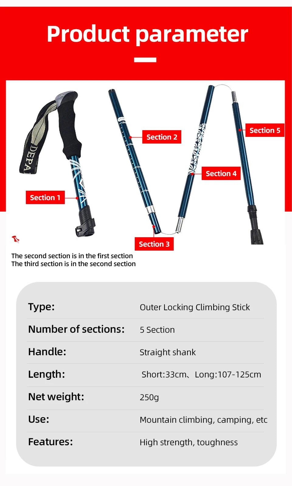 5 Section Outdoor Trekking Pole