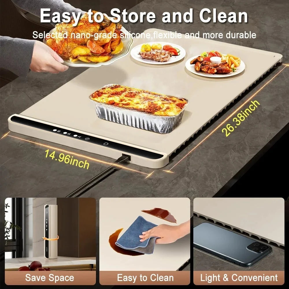 Foldable Electric Warming Tray Mat with 3 Temp Setting