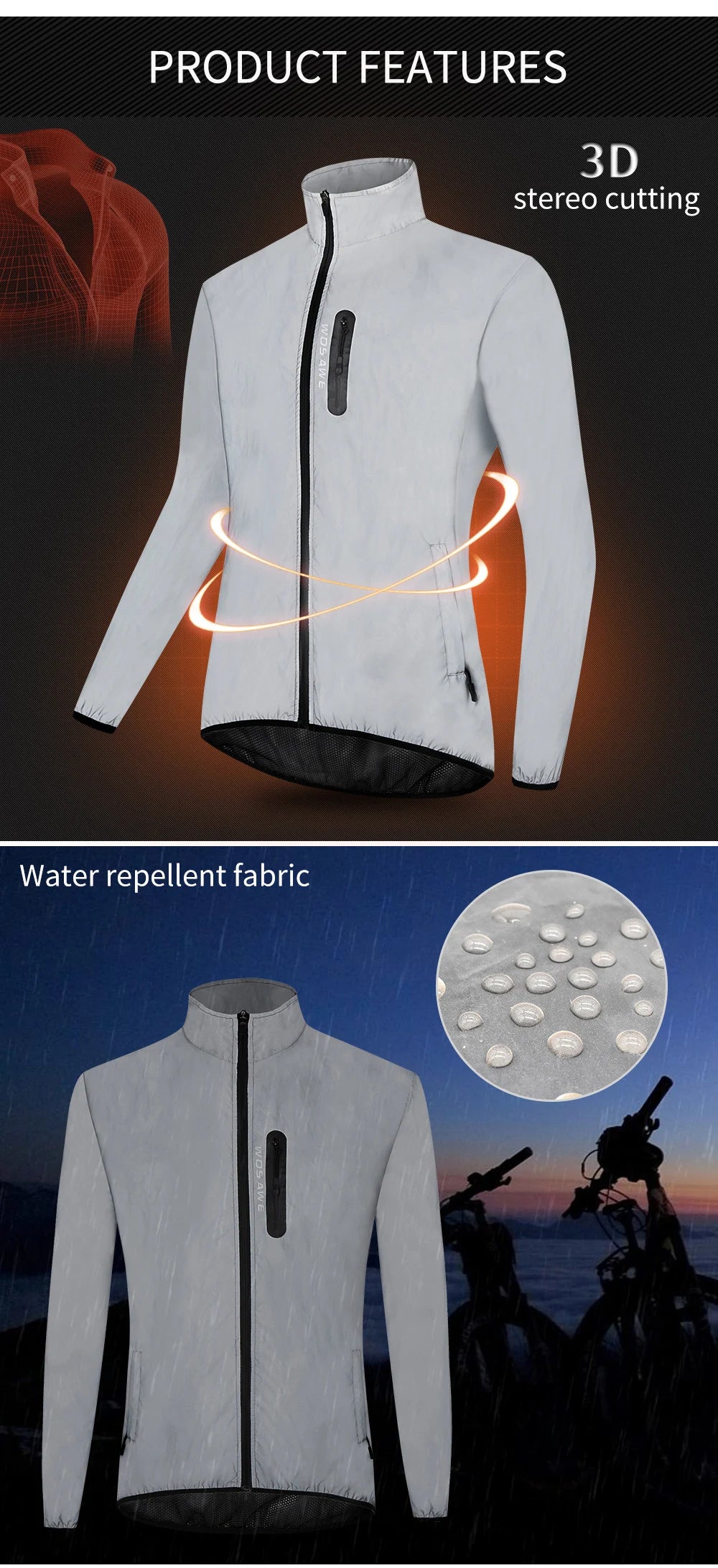 WOSAWE Men's Fully Reflective Outdoor Lightweight Hooded Rain Jacket