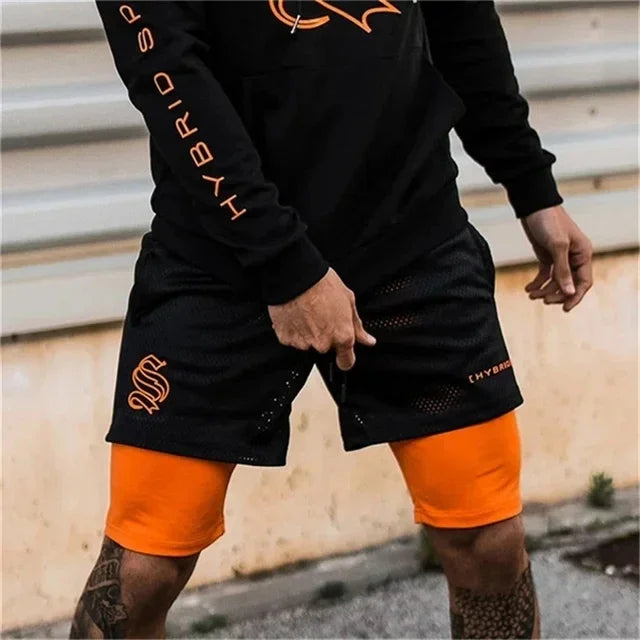 Men Double deck 2 in 1 Jogging Running Workout Shorts