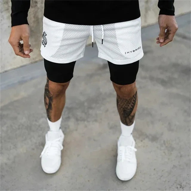 Men Double deck 2 in 1 Jogging Running Workout Shorts