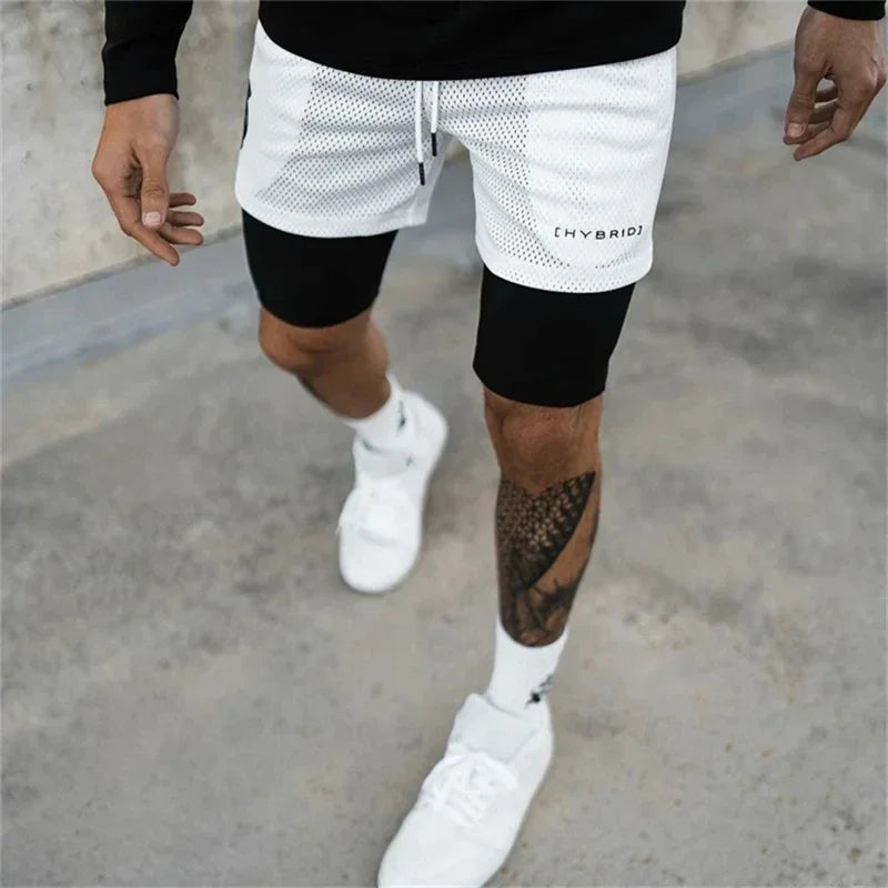 Men Double deck 2 in 1 Jogging Running Workout Shorts