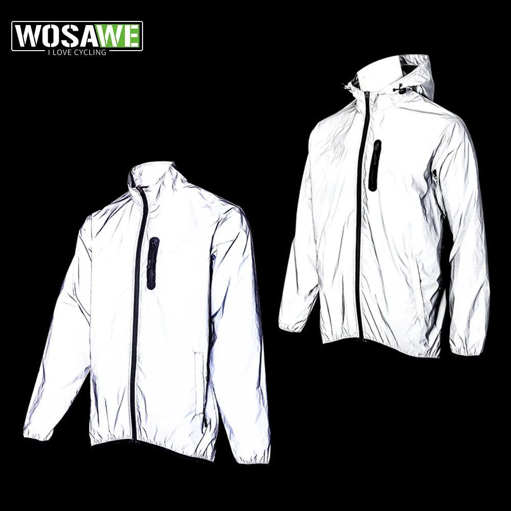WOSAWE Men's Fully Reflective Outdoor Lightweight Hooded Rain Jacket