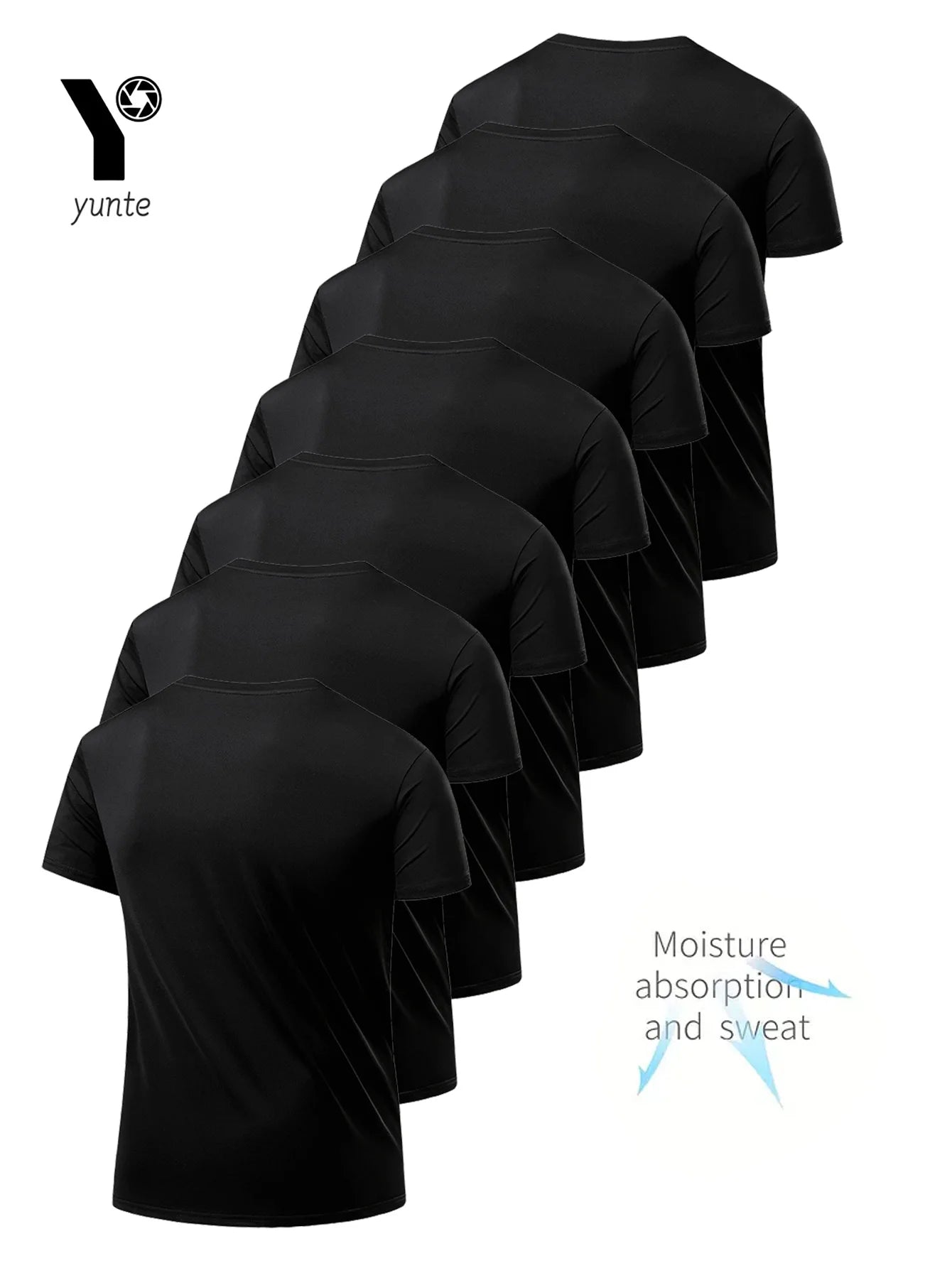 7 - Piece Black Ultra - Light Men's Quick - Drying Breathable T-shirt - Xnest