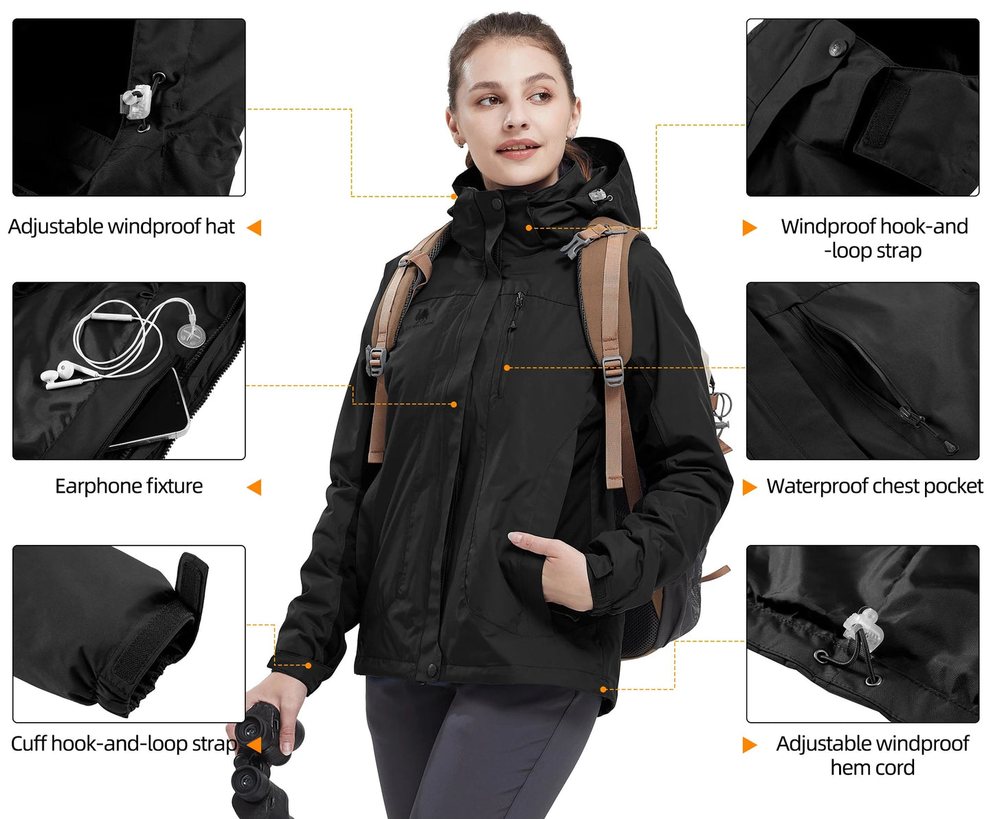 Waterproof Windproof 3 in 1 Hiking Jacket Warm Fleece Hooded Snow Ski Jacket - Xnest