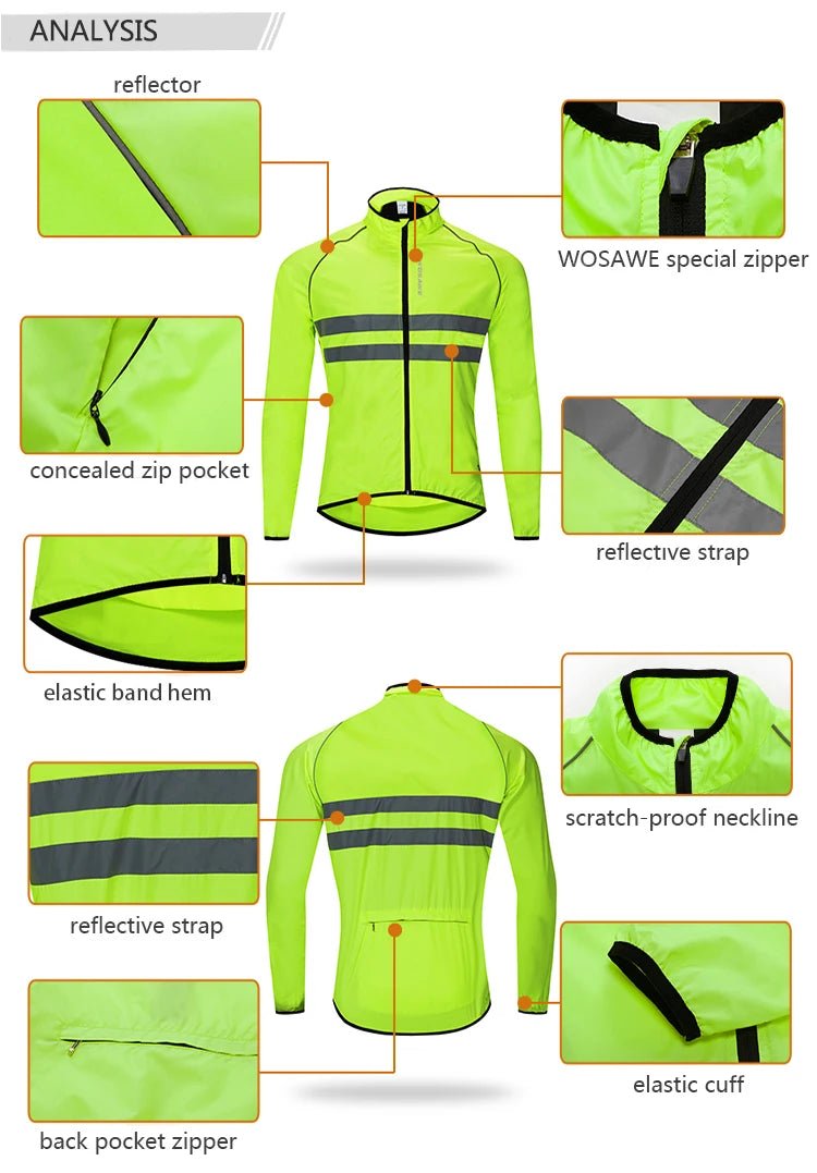 WOSAWE Men's Cycling Long Sleeve Water Resistant Windbreaker Coat - Xnest