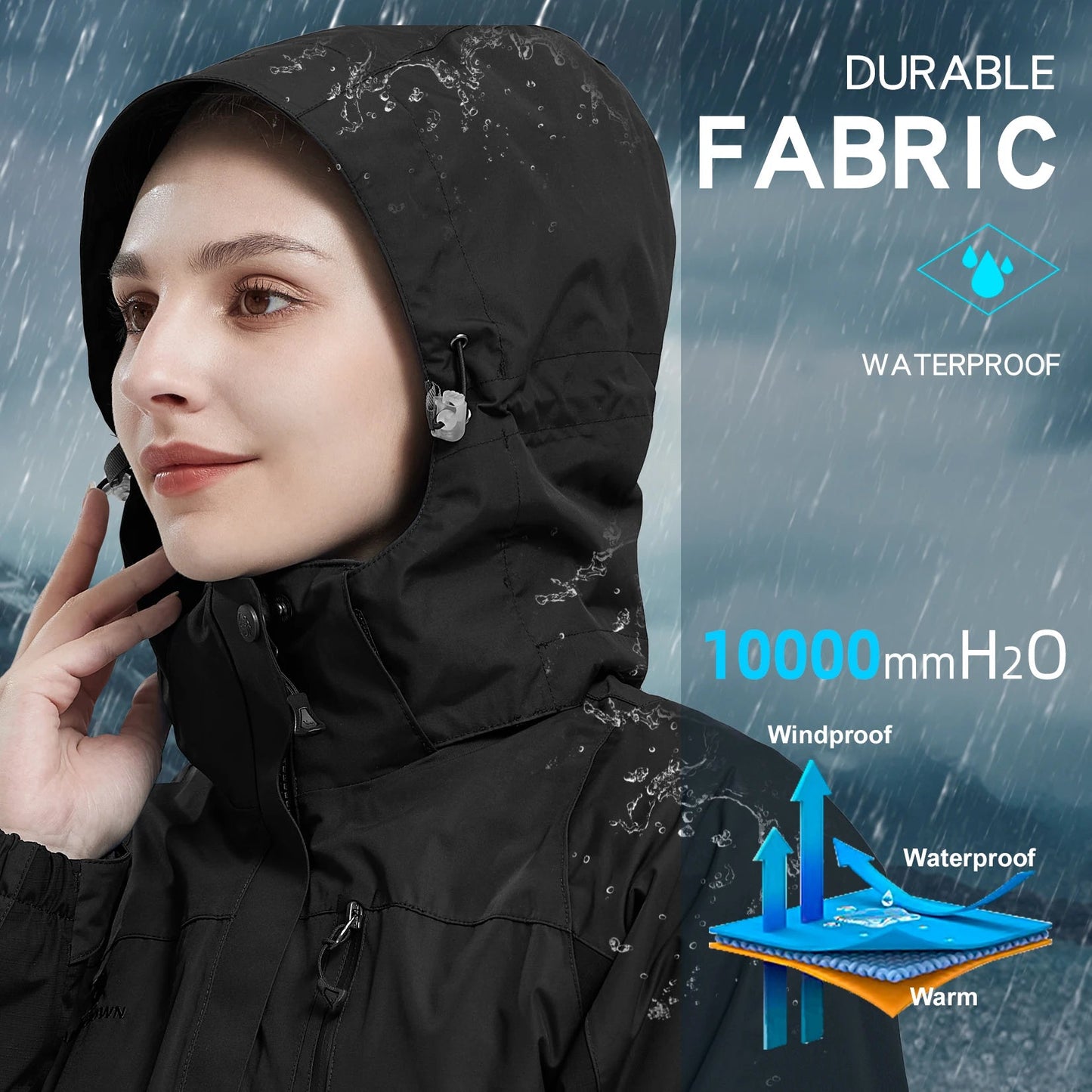 Waterproof Windproof 3 in 1 Hiking Jacket Warm Fleece Hooded Snow Ski Jacket - Xnest