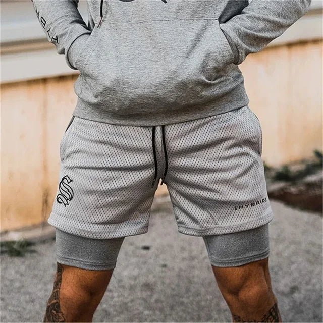 Men Double deck 2 in 1 Jogging Running Workout Shorts - Xnest