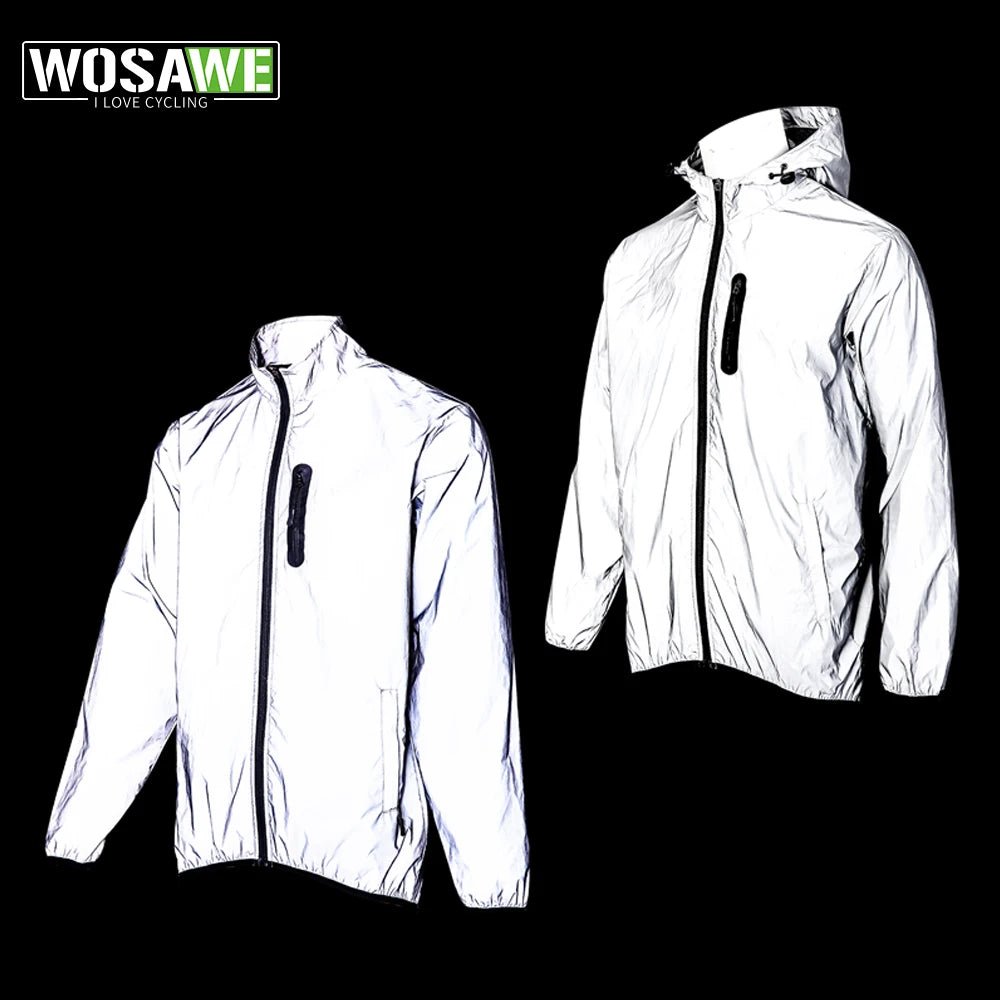 WOSAWE Men's Fully Reflective Outdoor Lightweight Hooded Rain Jacket - Xnest