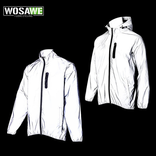 WOSAWE Men's Fully Reflective Outdoor Lightweight Hooded Rain Jacket - Xnest