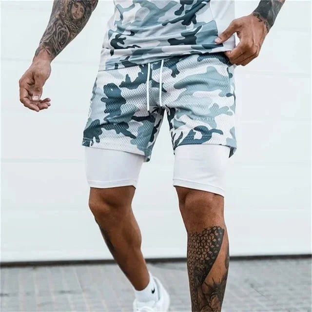 Men Double deck 2 in 1 Jogging Running Workout Shorts - Xnest
