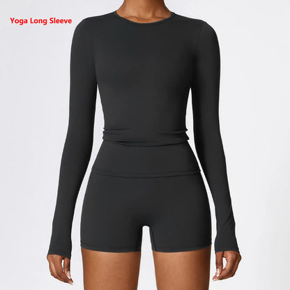 Women Yoga Sports Long Sleeve Workout Gym T-shirts