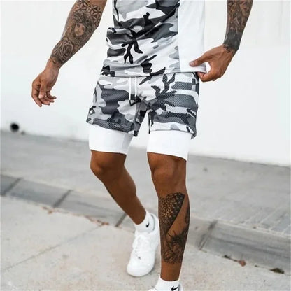 Men Double deck 2 in 1 Jogging Running Workout Shorts