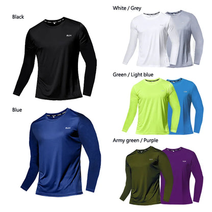 Summer Ice Silk Long Sleeve  Breathable T-Shirt Men