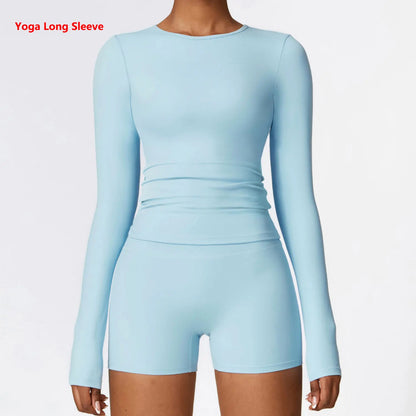 Women Yoga Sports Long Sleeve Workout Gym T-shirts