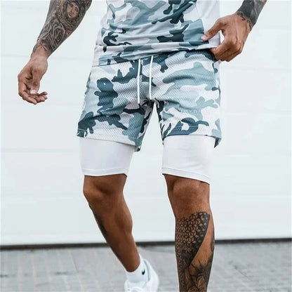 Men Double deck 2 in 1 Jogging Running Workout Shorts