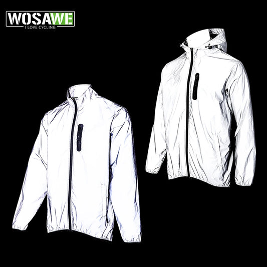 WOSAWE Men's Fully Reflective Outdoor Lightweight Hooded Rain Jacket