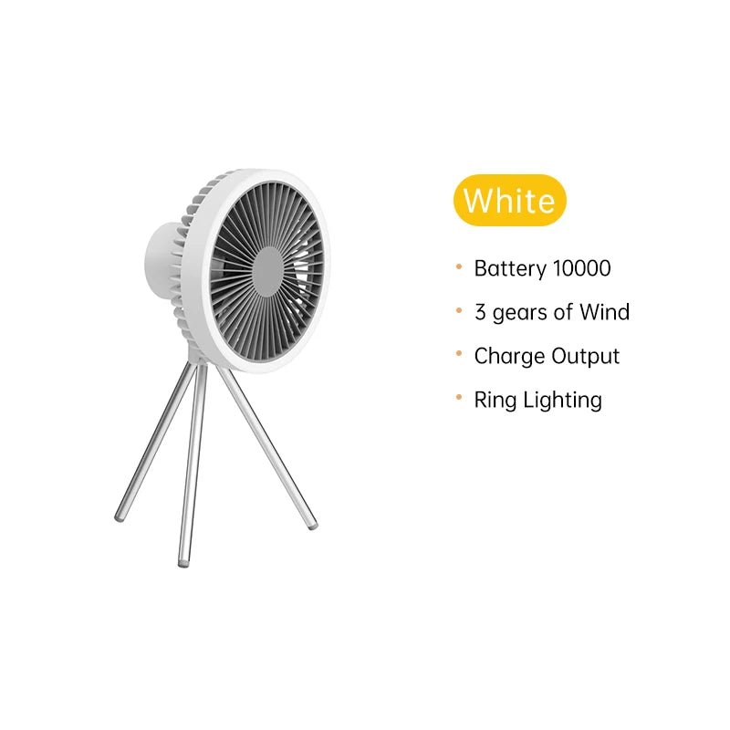 10000mAh Rechargeable Portable Camping Fan with LED Lighting - Xnest