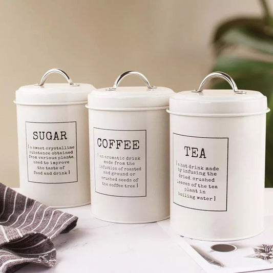 Farmhouse Design Tea Coffee Sugar Metal Container Set - Xnest