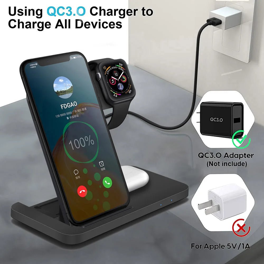 3 in 1 15W Fast Wireless Charging Dock Station for Iphones, Airpods and Apple Watch - Xnest