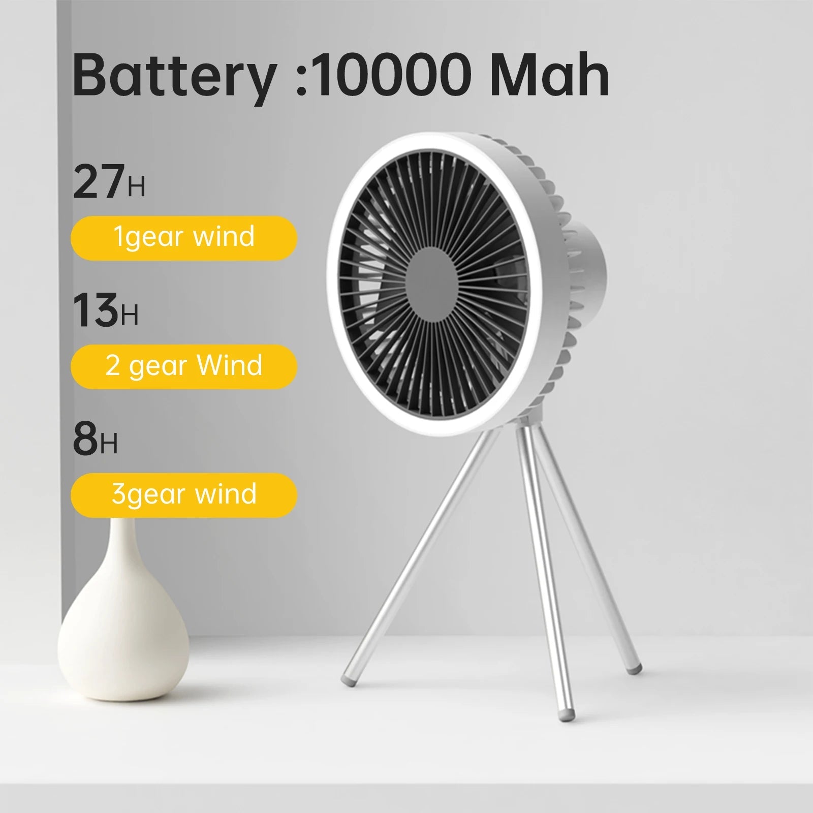 10000mAh Rechargeable Portable Camping Fan with LED Lighting - Xnest