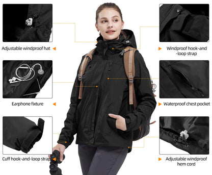 Waterproof Windproof 3 in 1 Hiking Jacket Warm Fleece Hooded Snow Ski Jacket - Xnest