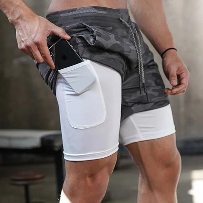 Camo 2 in 1 Quick Dry Running Gym Training Shorts for Men - Xnest