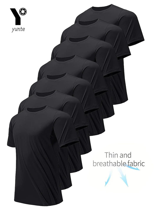 7 - Piece Black Ultra - Light Men's Quick - Drying Breathable T-shirt - Xnest