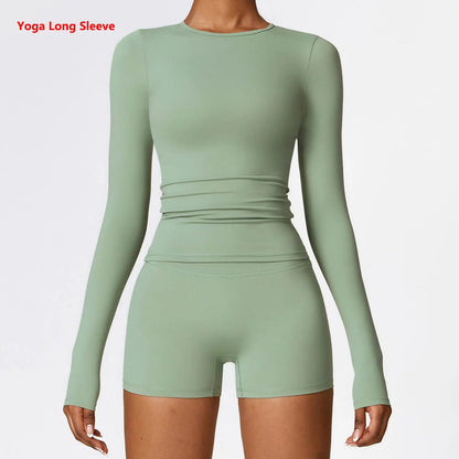 Women Yoga Sports Long Sleeve Workout Gym T-shirts - Xnest