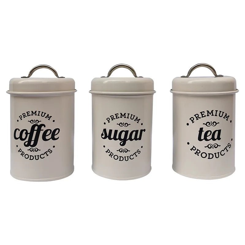 Farmhouse Design Tea Coffee Sugar Metal Container Set - Xnest