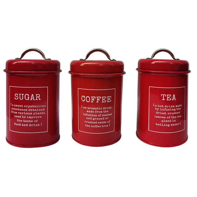 Farmhouse Design Tea Coffee Sugar Metal Container Set - Xnest