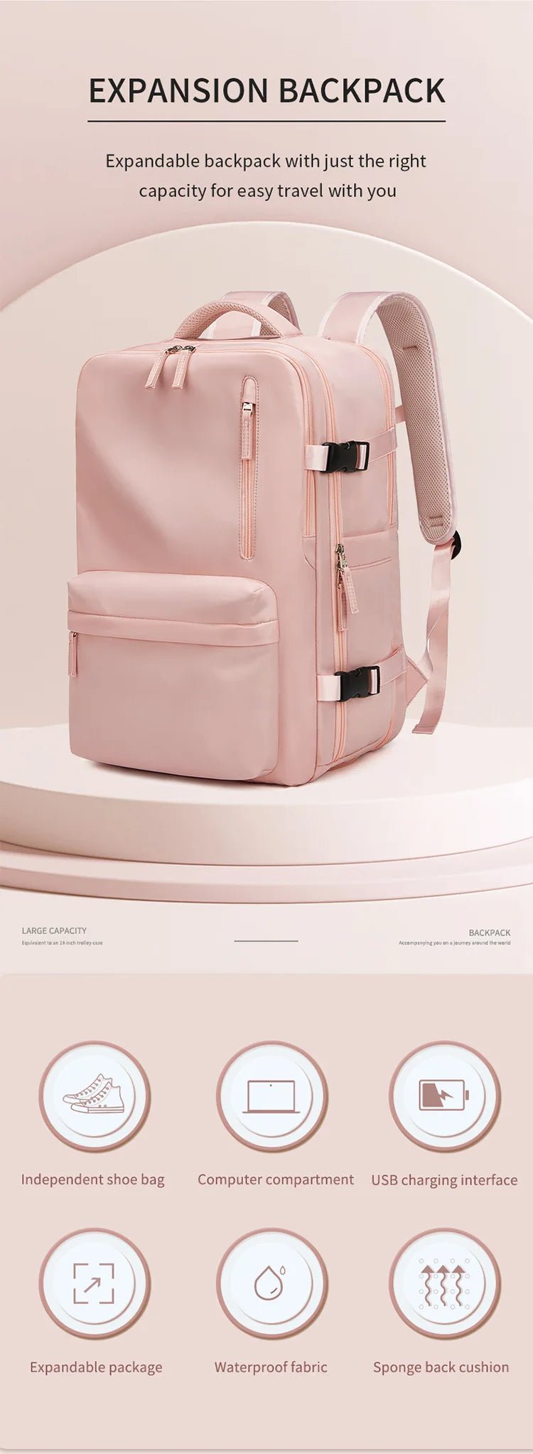 35L Travel Backpack Women Laptop Business Backpacks Multifunctional USB Charging with Shoes Pocket - Xnest