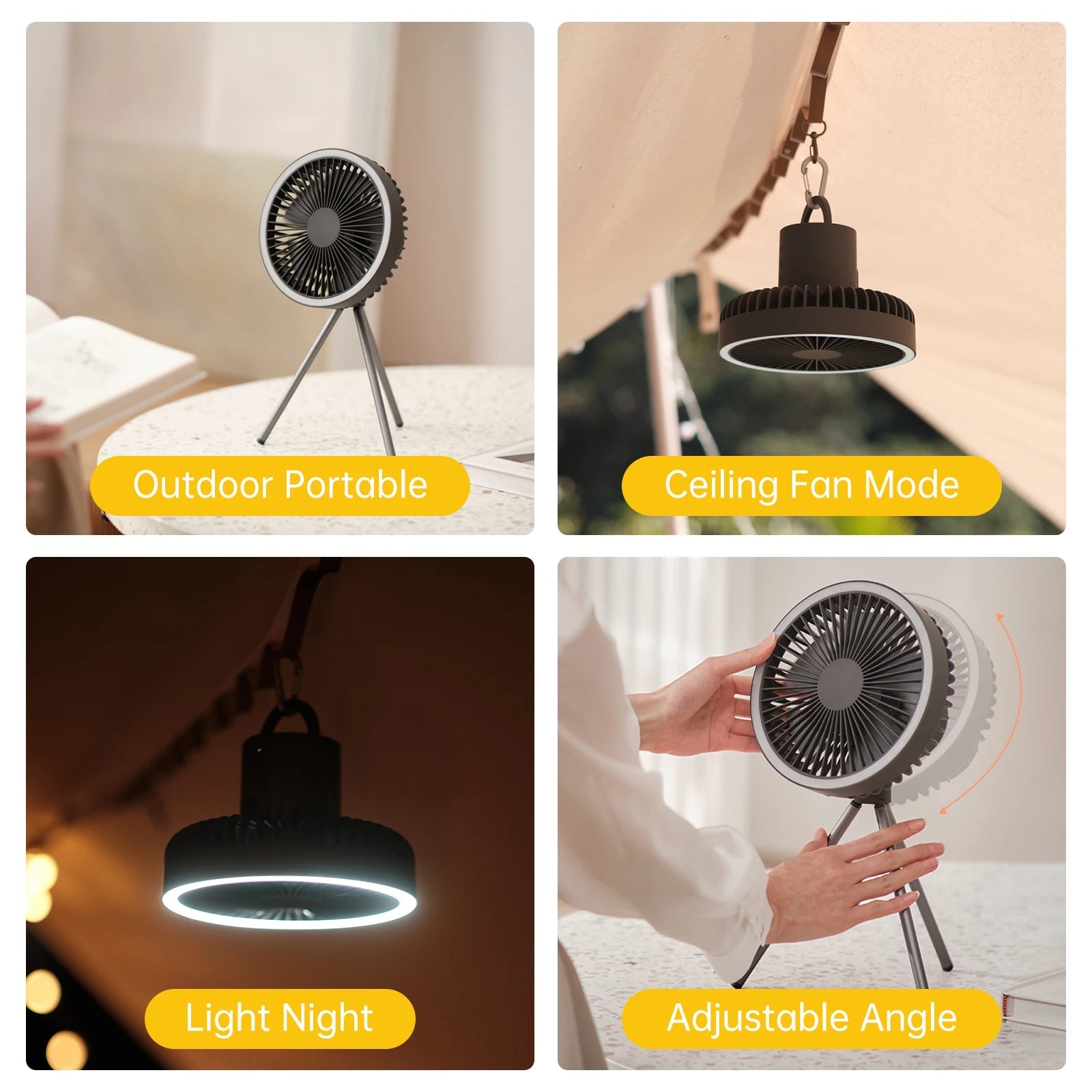 10000mAh Rechargeable Portable Camping Fan with LED Lighting - Xnest