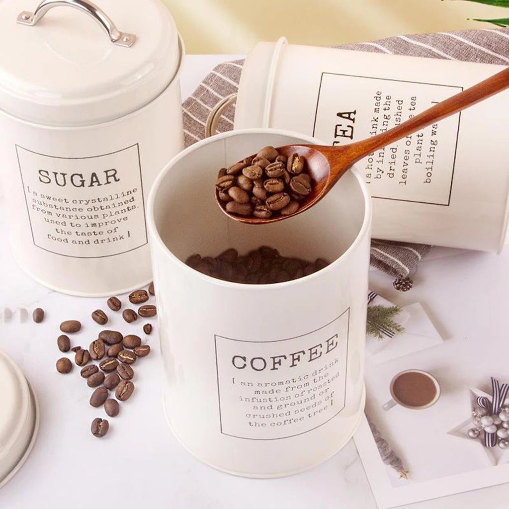 Farmhouse Design Tea Coffee Sugar Metal Container Set - Xnest