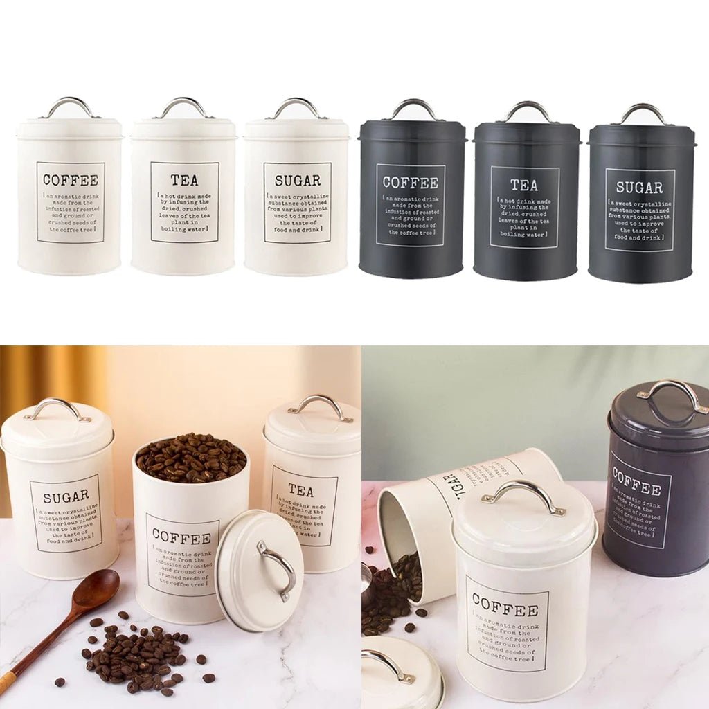 Farmhouse Design Tea Coffee Sugar Metal Container Set - Xnest
