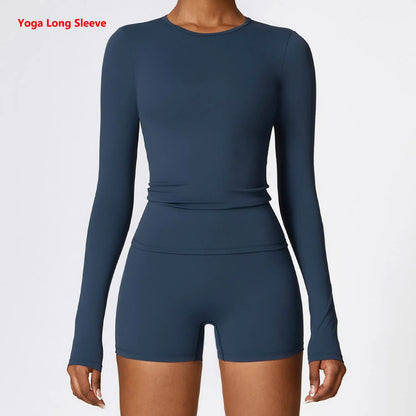 Women Yoga Sports Long Sleeve Workout Gym T-shirts - Xnest