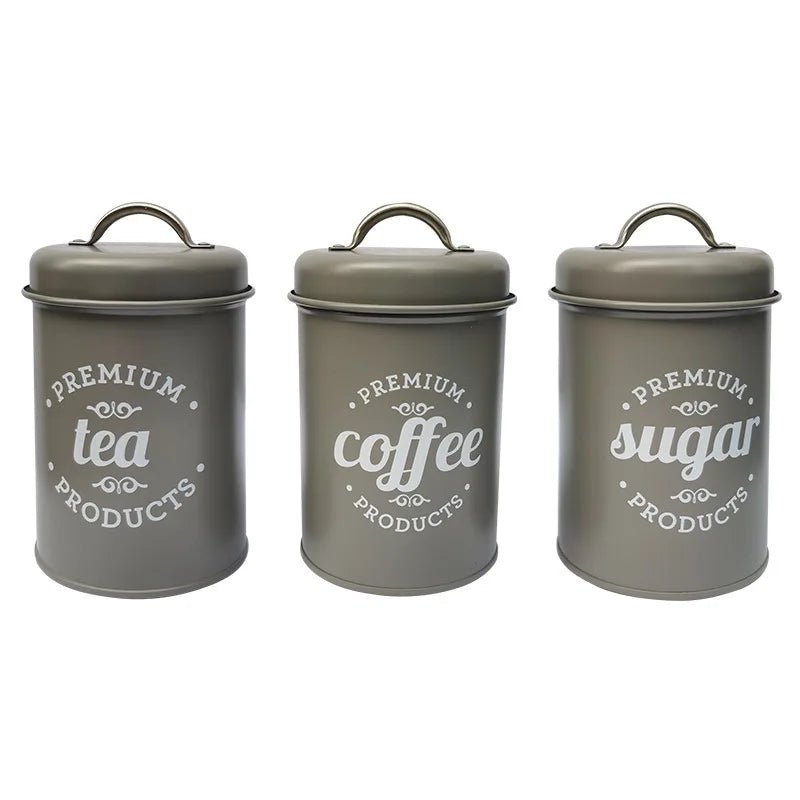 Farmhouse Design Tea Coffee Sugar Metal Container Set - Xnest