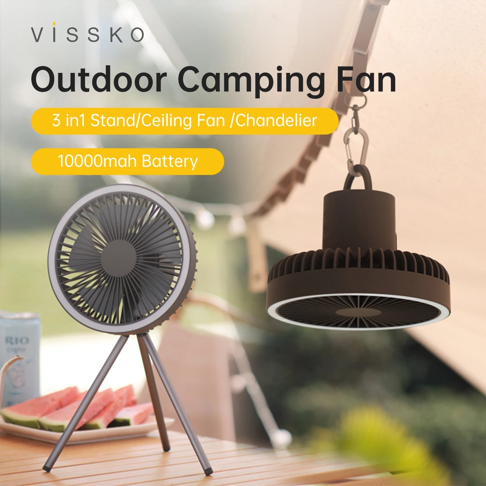 10000mAh Rechargeable Portable Camping Fan with LED Lighting - Xnest