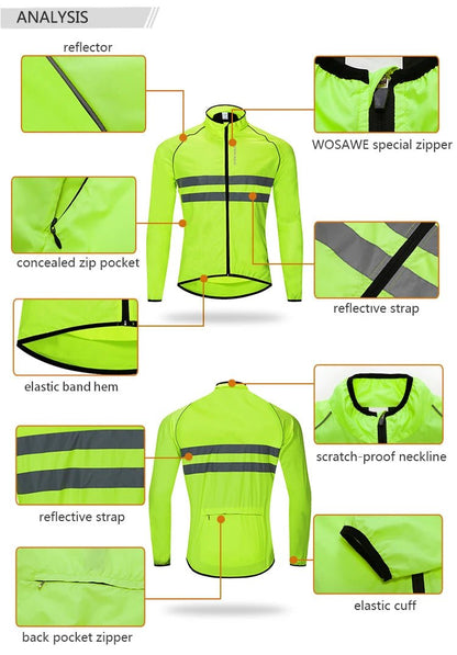WOSAWE Men's Cycling Long Sleeve Water Resistant Windbreaker Coat - Xnest
