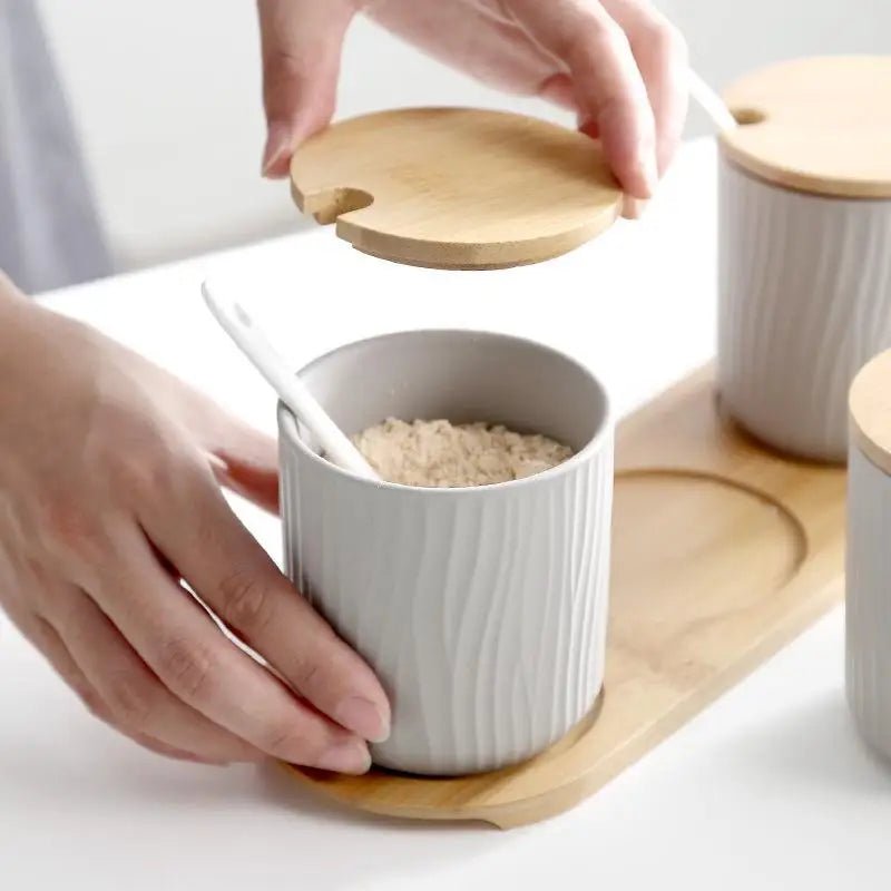 Nordic Ceramic Seasoning Jar with Lid and Spoon - Xnest