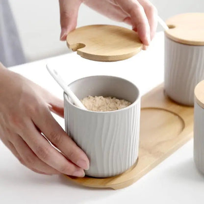 Nordic Ceramic Seasoning Jar with Lid and Spoon - Xnest