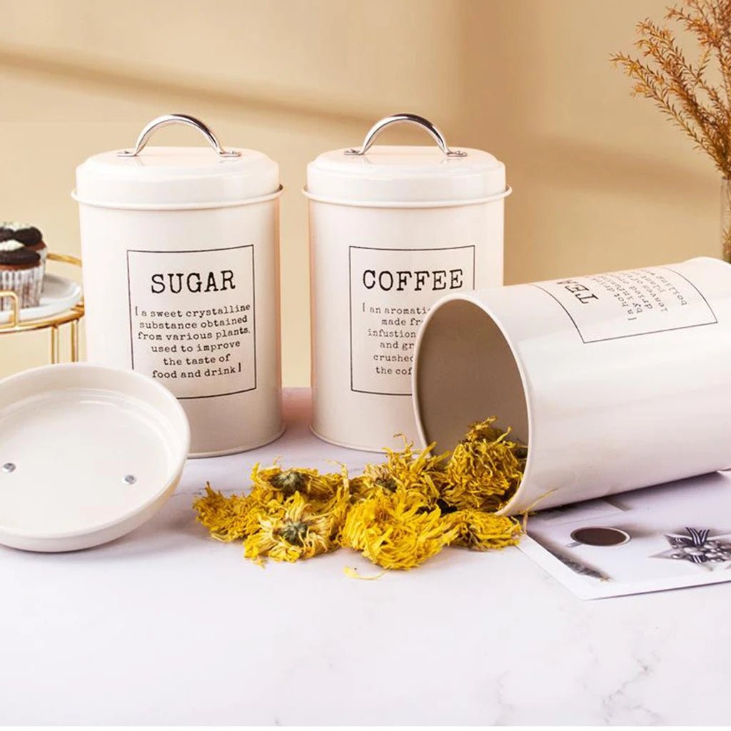 Farmhouse Design Tea Coffee Sugar Metal Container Set - Xnest