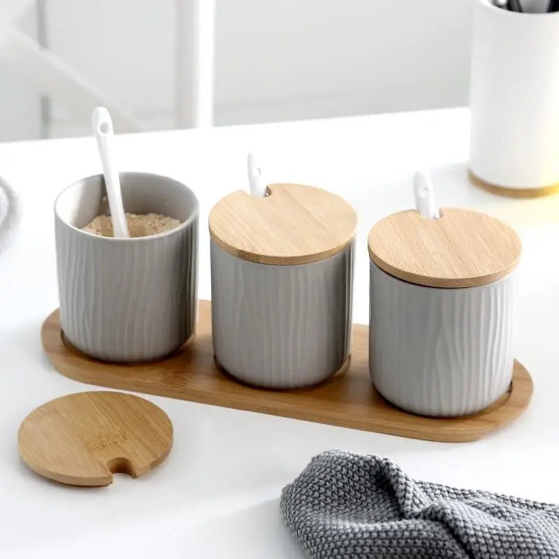 Nordic Ceramic Seasoning Jar with Lid and Spoon - Xnest