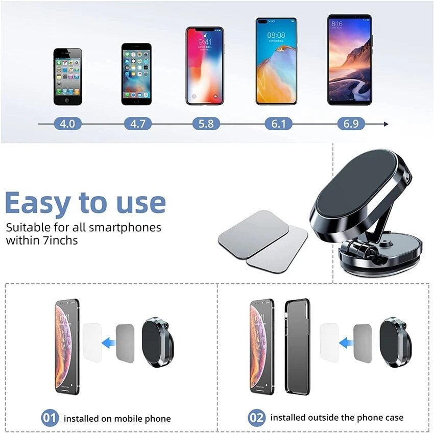 1080 Rotatable Magnetic Car Phone Holder: Secure and Hands-Free Driving - Xnest